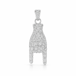 ciondolo mano con corna in argento 925 con pavé di zirconi bianchi