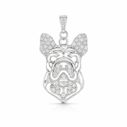 Ciondolo Bulldog Francese in Argento 925 e Zirconi | Gioiello Cane